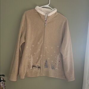 Tan Fleece Zip-Up Jacket with Sherpa Collar